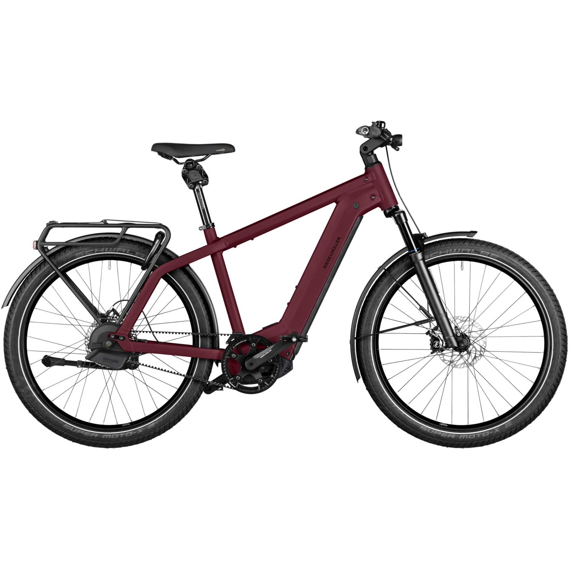 Wir präsentieren das Riese & Müller Charger4 GT Automatik - 49 cm, ein hochwertiges Elektrofahrrad mit robustem kastanienbraunem Rahmen und integriertem Akku. Es verfügt über eine Vorderradgabel mit Federung, Gepäckträger, Schutzbleche und Scheibenbremsen an beiden Rädern. Dieses Fahrrad ist perfekt für den Weg zur Arbeit und für vielseitige Geländefahrten geeignet und bei Ihrem vertrauenswürdigen Online-Fahrradhändler erhältlich.