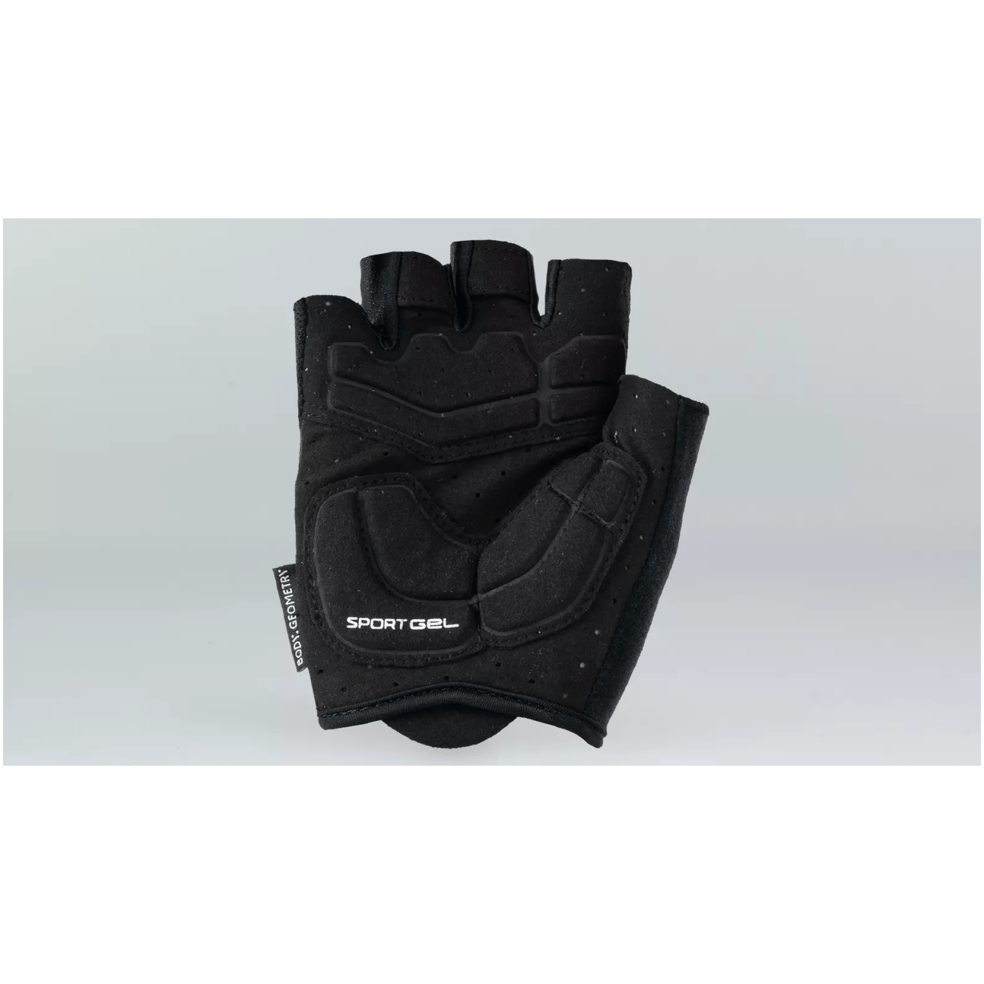 Wir präsentieren den BG SPORT GEL GLOVE SF: einen eleganten schwarzen fingerlosen Fahrradhandschuh mit gepolsterten Abschnitten und dem Aufdruck „SPORT GEL“ auf der Handfläche. Dieser Handschuh mit seinem schlichten weißen Hintergrund ist perfekt für jede Fahrt und ab sofort in unserem E-Bike-Onlineshop erhältlich.