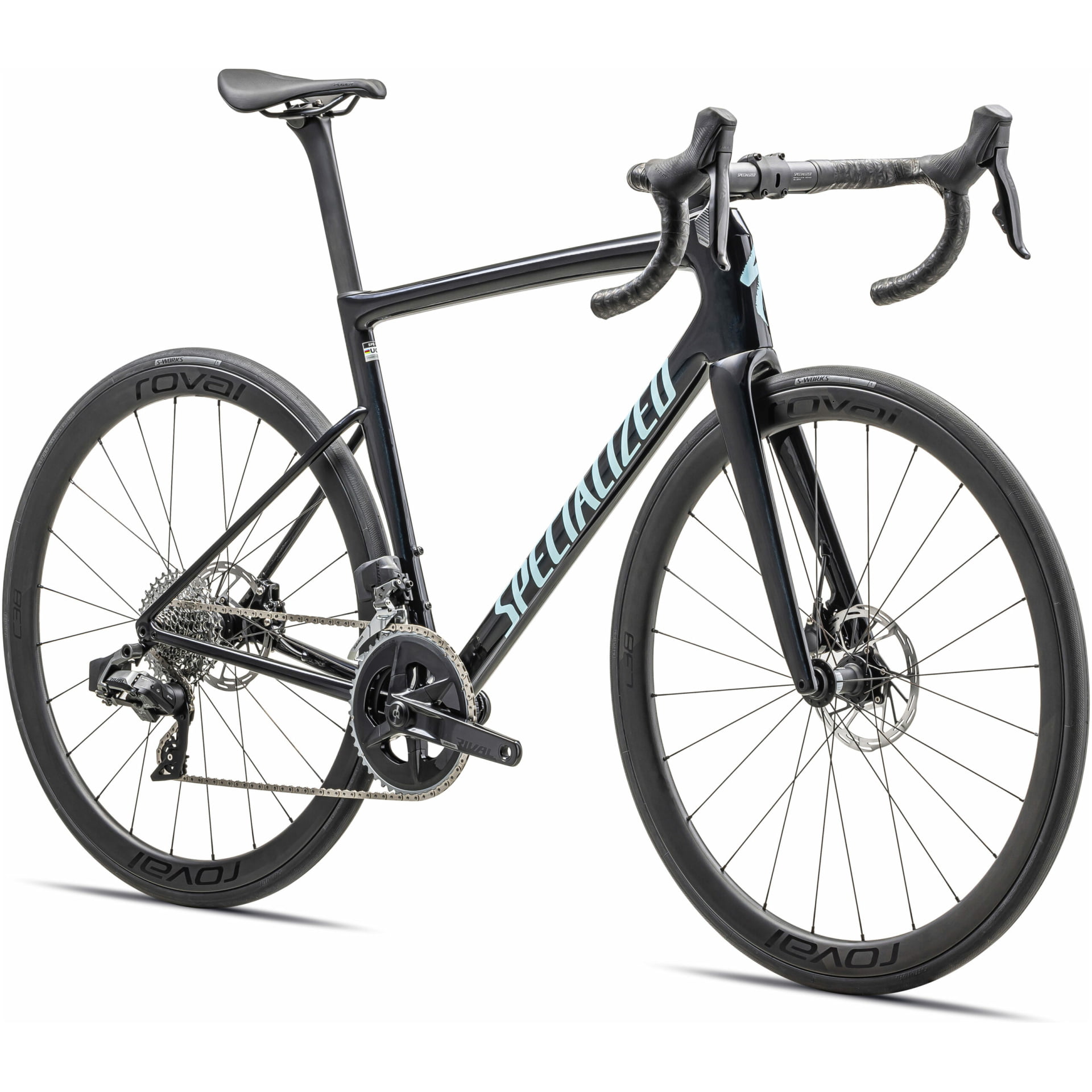 Ein elegantes, schwarzes Rennrad mit Rennlenker und der Aufschrift „Specialized Tarmac SL8 Expert“ auf dem Rahmen. Es verfügt über dünne schwarze Reifen, einen leichten Rahmen, ein großes Kettenblatt und Roval-Räder. Konzipiert für Hochleistungsradfahren – jetzt erhältlich in Ihrem bevorzugten Fahrrad-Onlineshop.