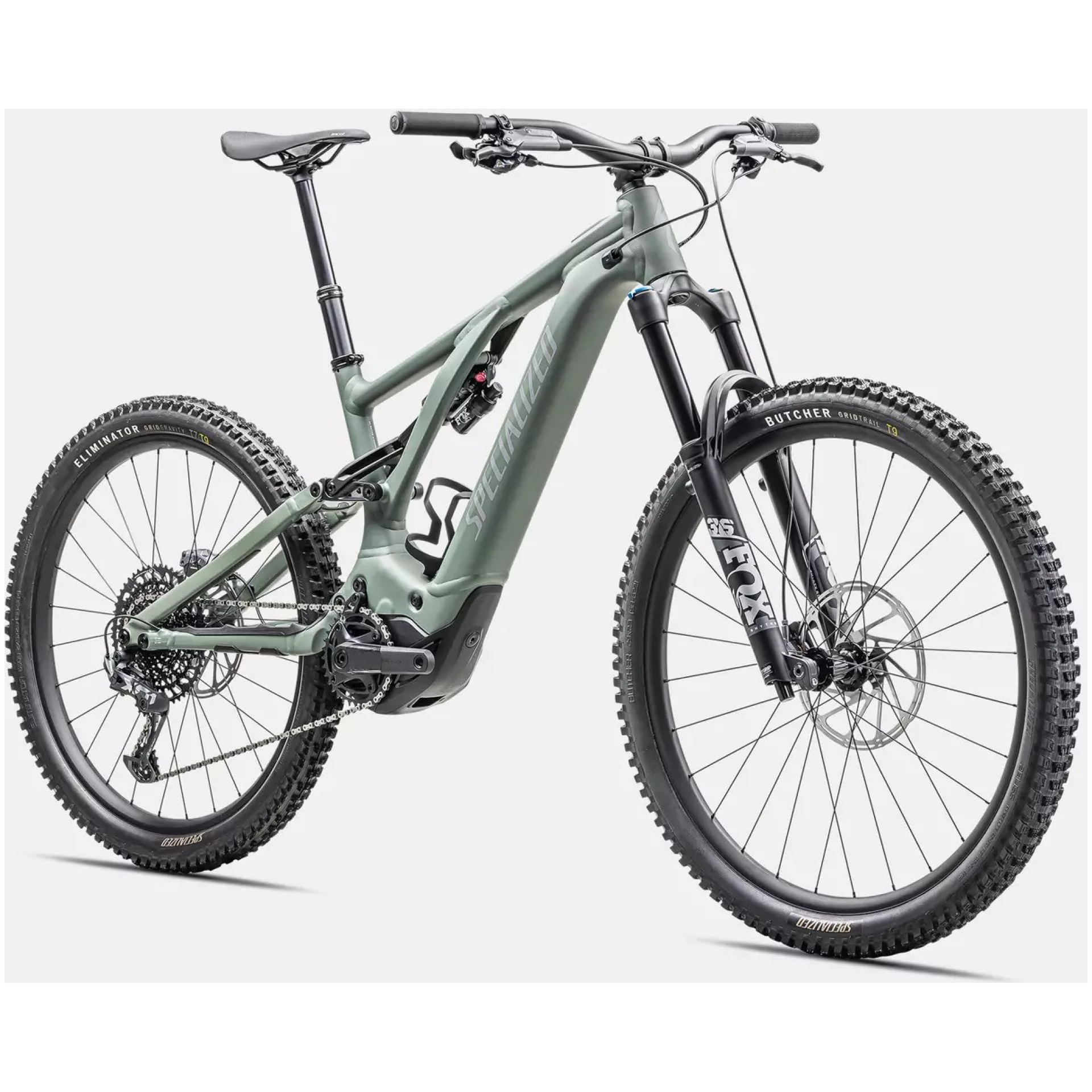 Das Specialized Turbo Levo Comp Alloy, ein modernes hellgrünes Mountainbike mit großen Stollenreifen, Vorder- und Hinterradfederung, Scheibenbremsen und einem robusten Rahmen, ist auf einem schlichten weißen Hintergrund zu sehen. Dieses robuste Modell ist in unserem Online-Fahrradshop erhältlich und sorgt für eine abenteuerliche Fahrt, egal wohin Sie fahren.